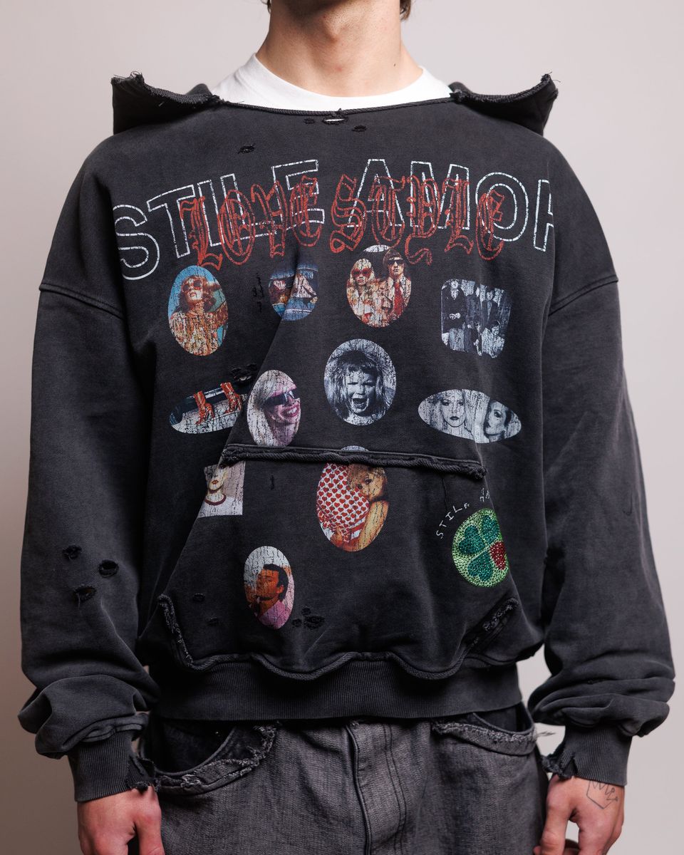 Close front view of a model in the Stile De Amor Sfera Hoodie