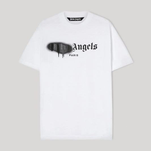 Palm Angels White Black Paris Sprayed T-Shirt
