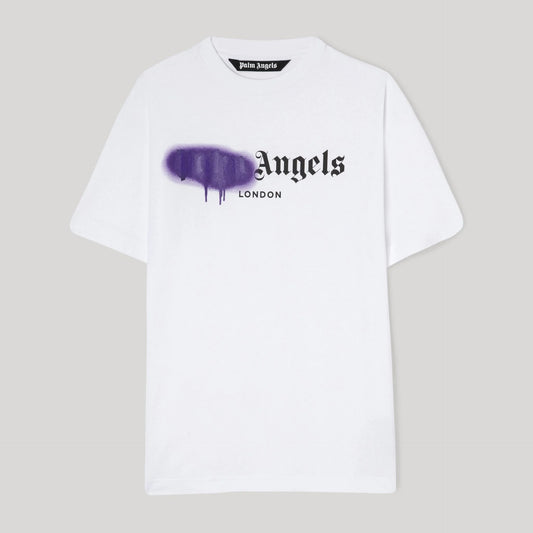 Palm Angels White Purple London Sprayed T-Shirt Front