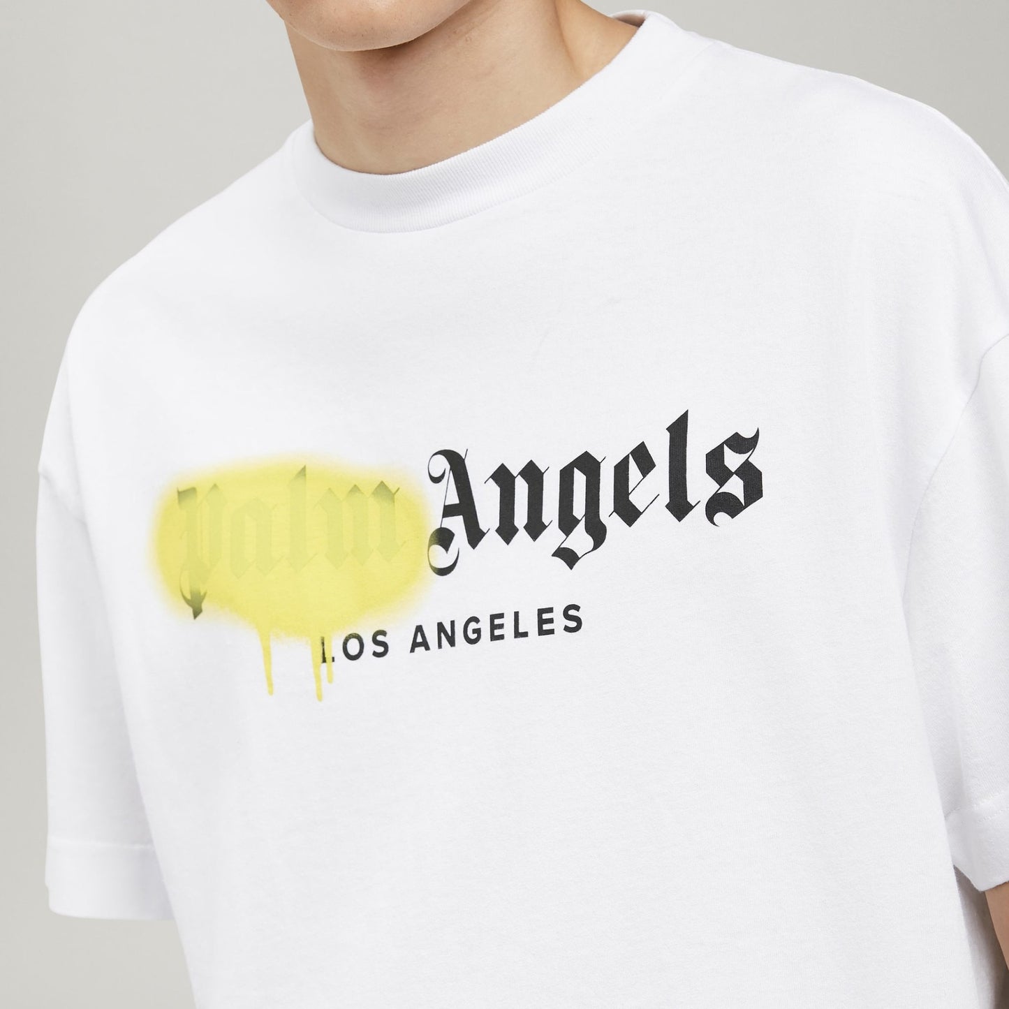 Palm Angels White Yellow Los Angeles Sprayed T-Shirt