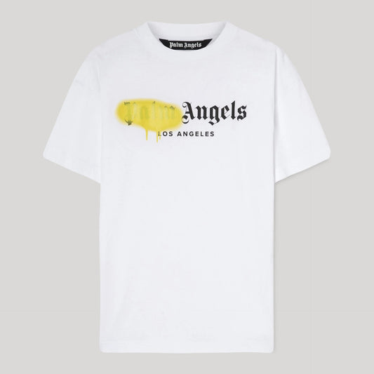 Palm Angels White Yellow Los Angeles Sprayed T-Shirt