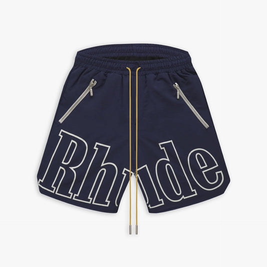 Rhude Navy RH Logo Shorts Front