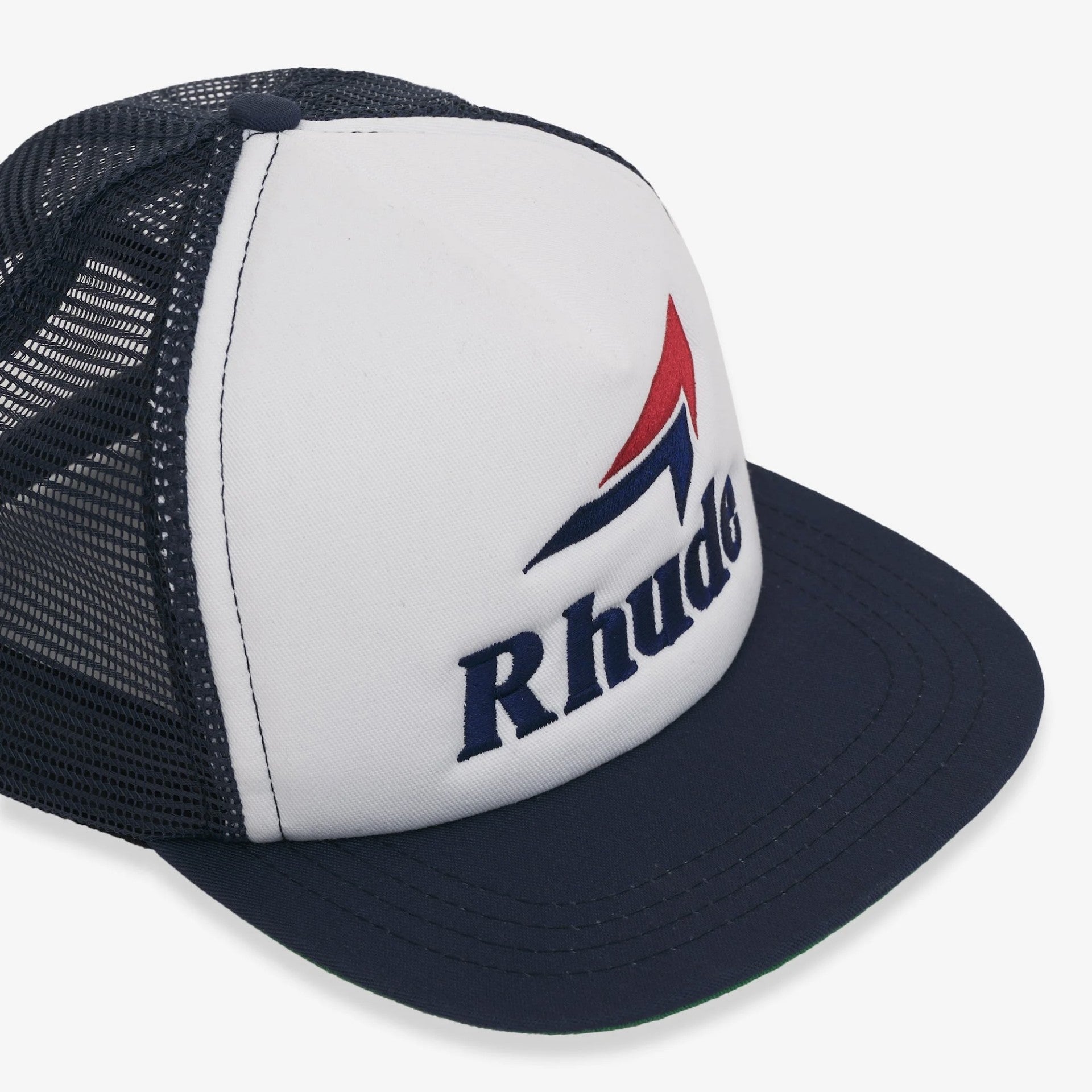 Rhude White Navy Speedmark Trucker Hat Side