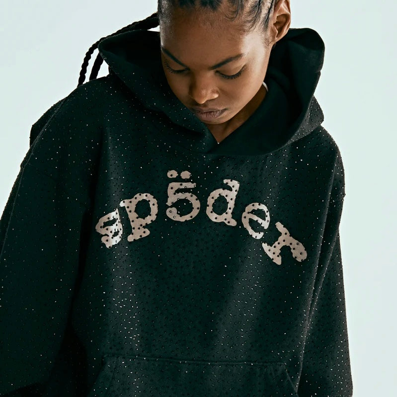 Sp5der Black VVS Hoodie On Body 4