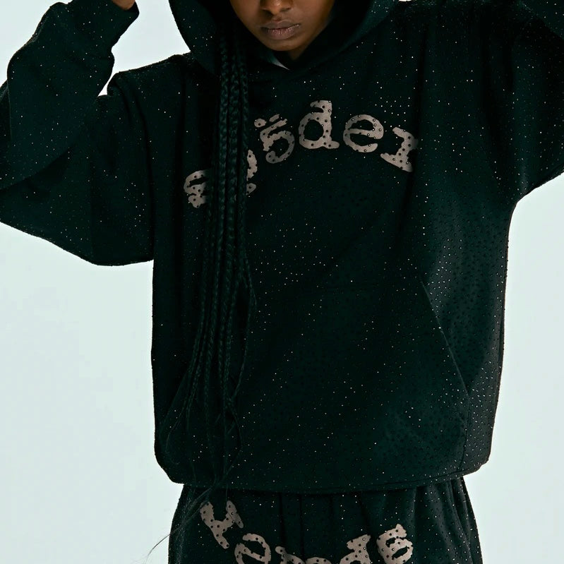 Sp5der Black VVS Hoodie On Body 1