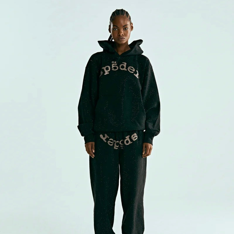 Sp5der Black VVS Hoodie On Body 11