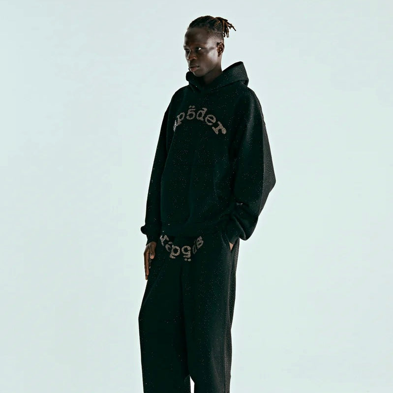 Sp5der Black VVS Hoodie On Body 8