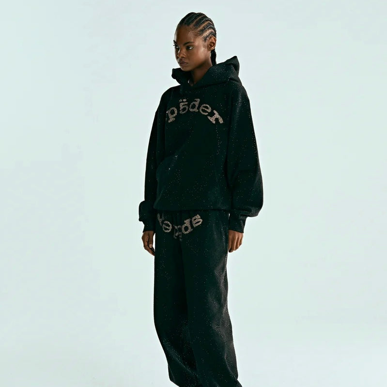 Sp5der Black VVS Hoodie On Body 13