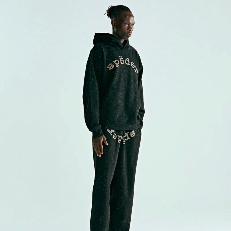 Sp5der Black VVS Hoodie On Body 9