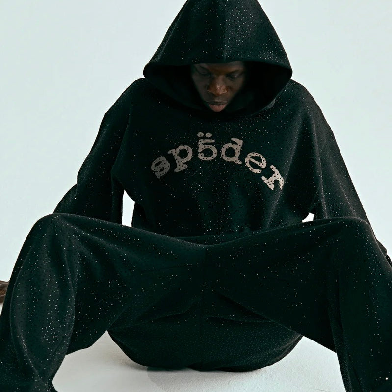 Sp5der Black VVS Hoodie On Body 2