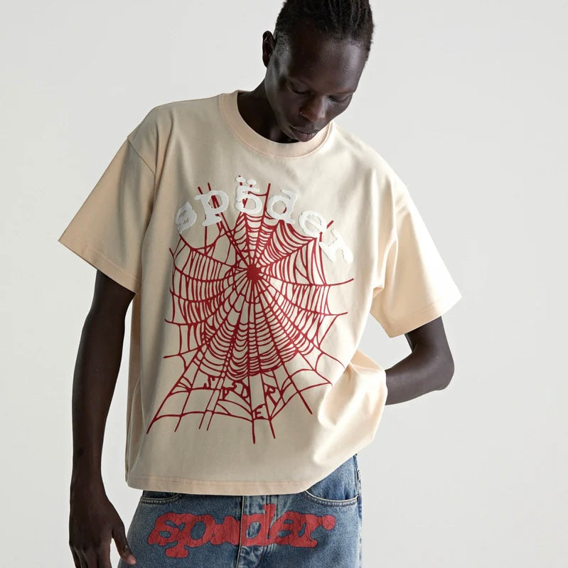 Sp5der Cream Legacy T-Shirt On Body