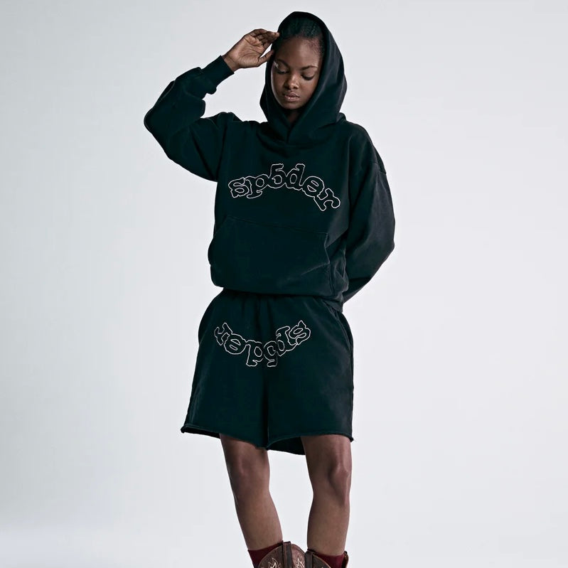 Sp5der OG Logo Black Hoodie On Body Female