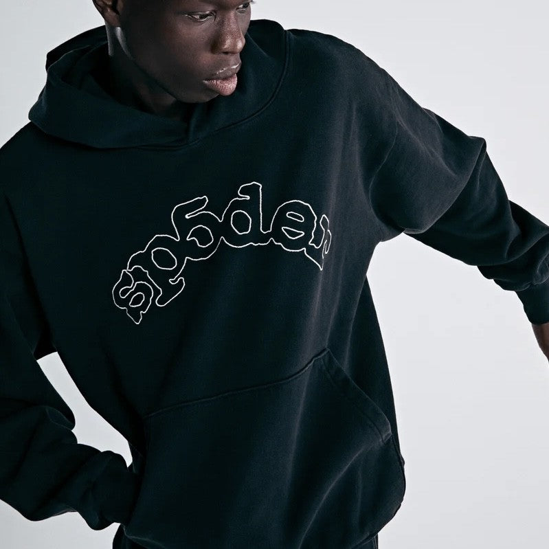 Sp5der OG Logo Black Hoodie On Body