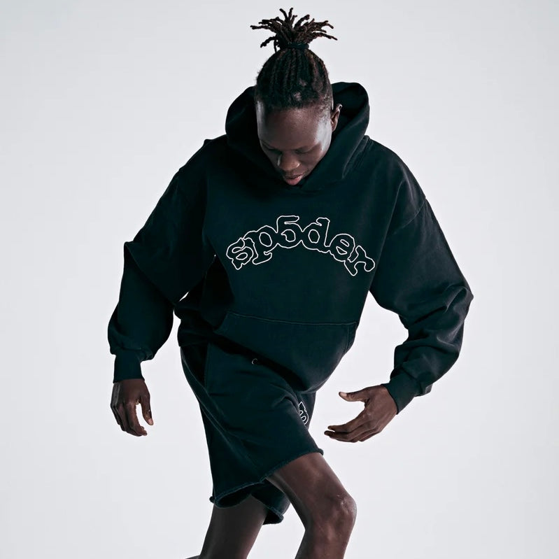 Sp5der OG Logo Black Hoodie On Body 2