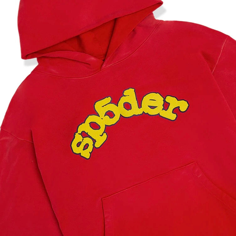 Sp5der OG Logo Red Yellow Hoodie Close