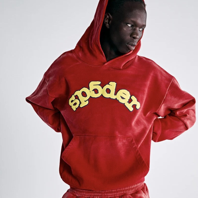 Sp5der OG Logo Red Yellow Hoodie On Body Front