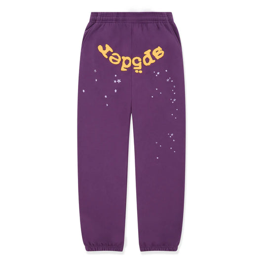 Sp5der Purple Gold OG Web V2 Sweatpants Front