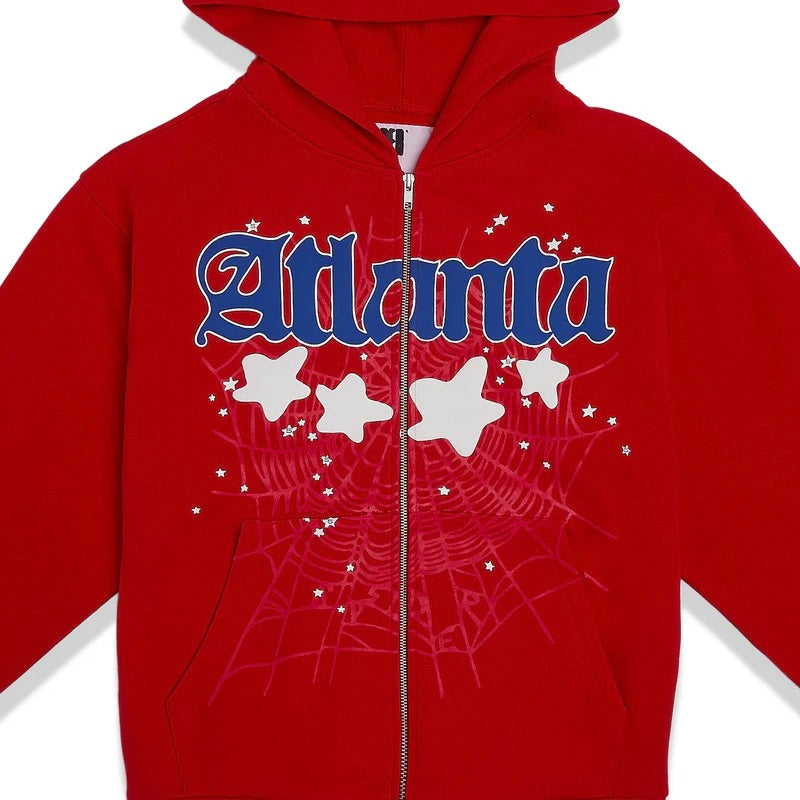 Sp5der Red Blue Atlanta Zip Hoodie Close Front