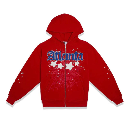 Sp5der Red Blue Atlanta Zip Hoodie Front