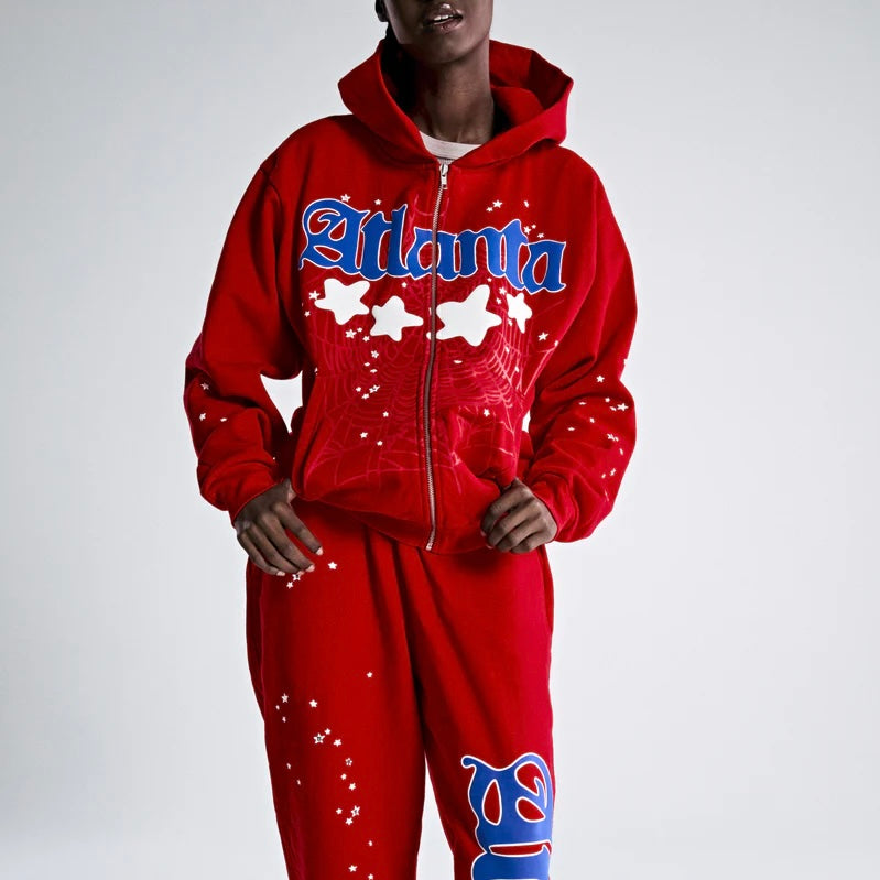 Sp5der Red Blue Atlanta Zip Hoodie Outfit