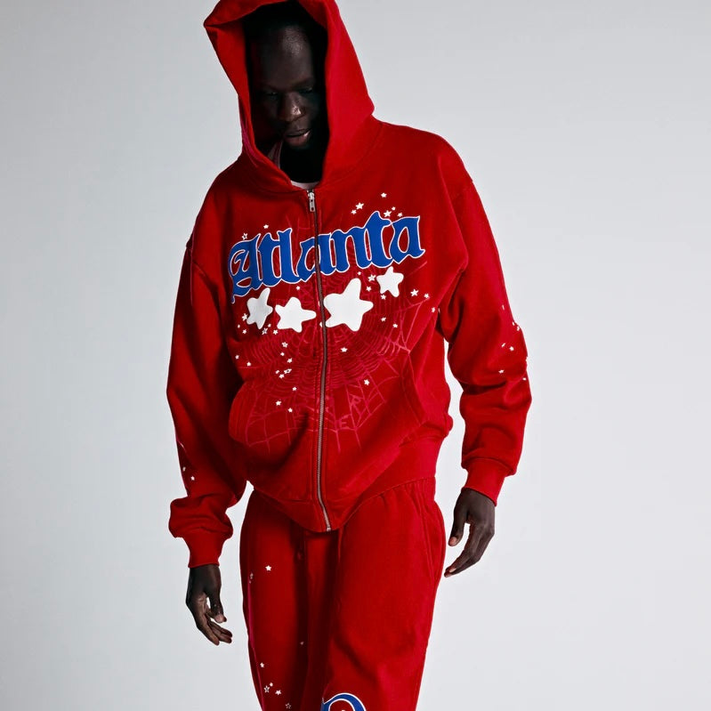 Sp5der Red Blue Atlanta Zip Hoodie Outfit 2