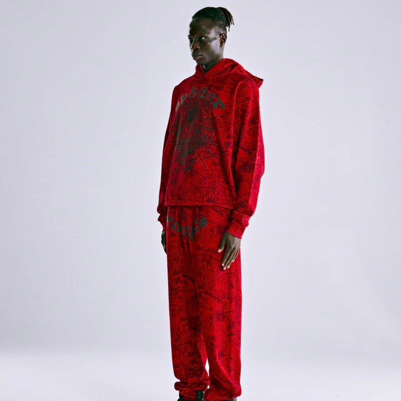 Sp5der Red OG Tree Camo Hoodie On Body 11