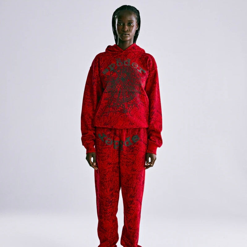 Sp5der Red OG Tree Camo Hoodie On Body 8