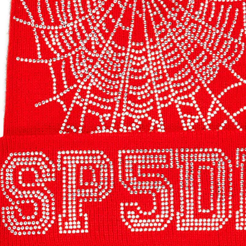 Sp5der Red Rhinestone Web Beanie Close