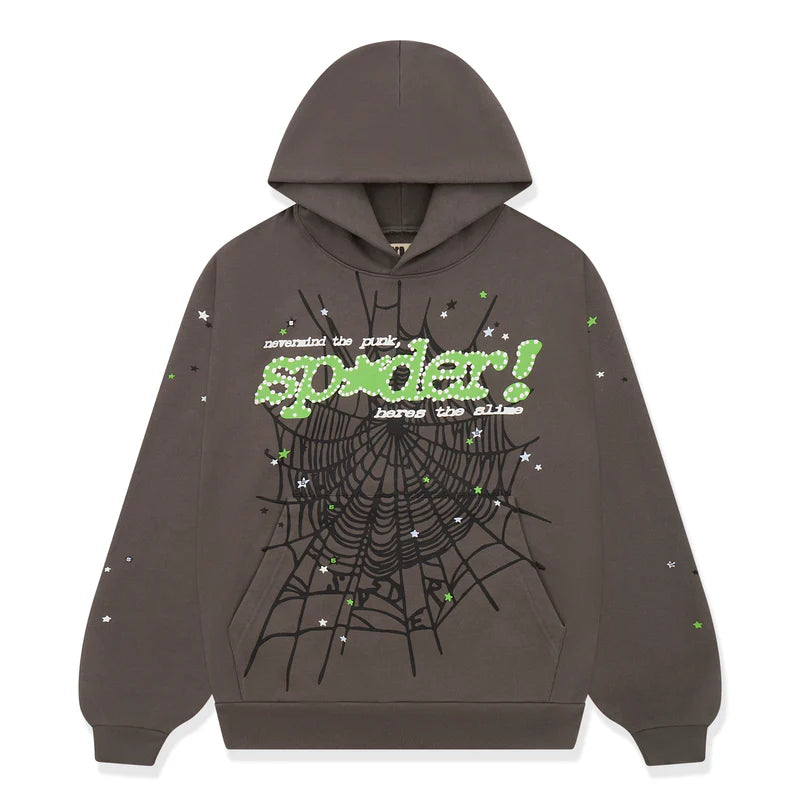 Sp5der Slate Grey Punk V2 Hoodie Front