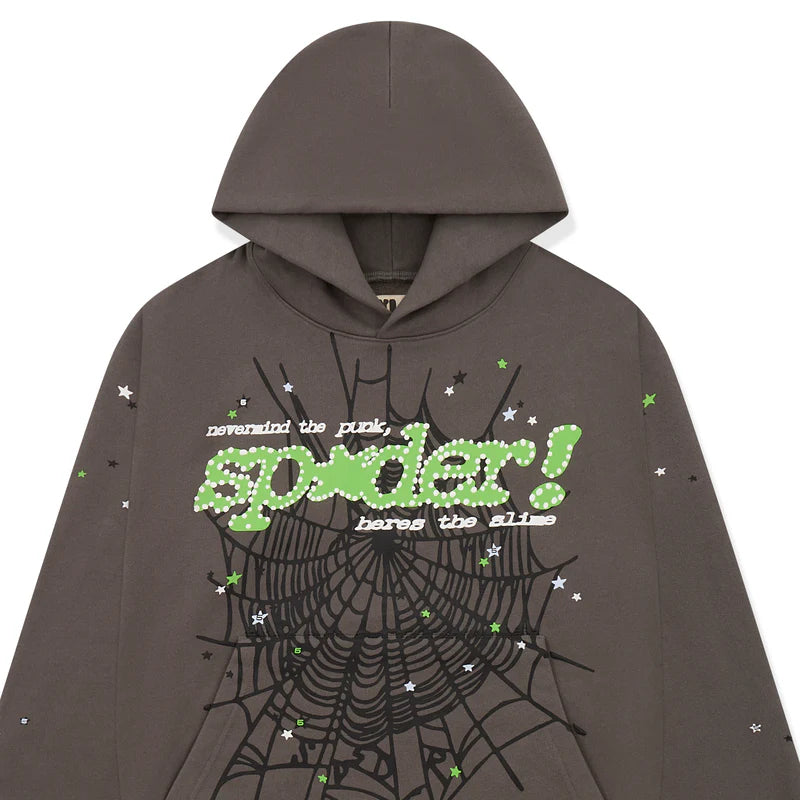 Sp5der Slate Grey Punk V2 Hoodie Close