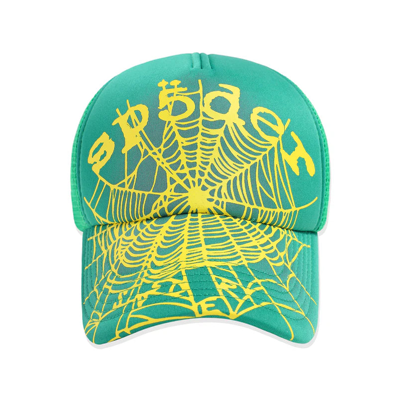 Sp5der Slime Green Yellow OG Web V2 Trucker Hat Front