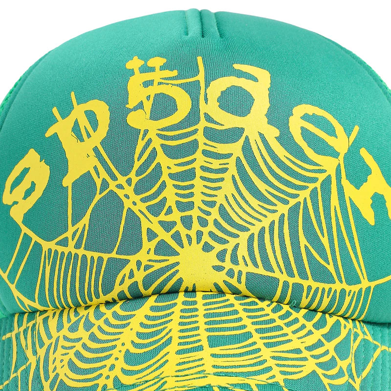 Sp5der Slime Green Yellow OG Web V2 Trucker Hat Close