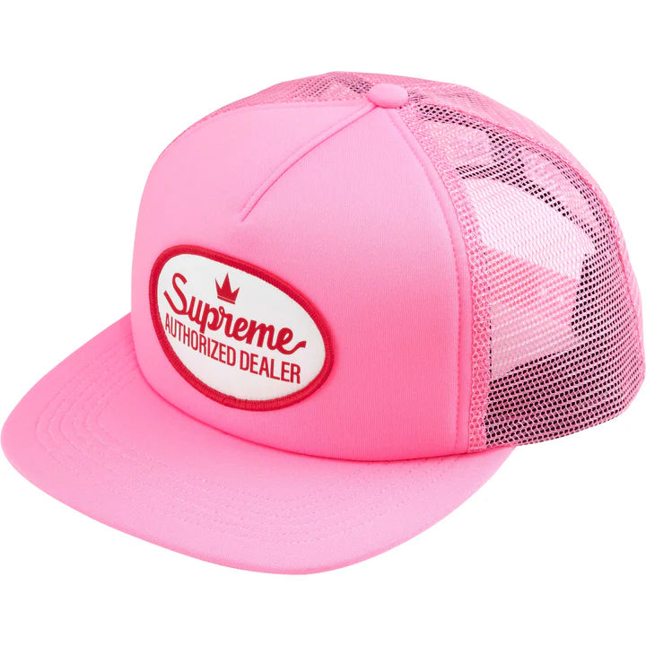 Supreme Authorized Dealer Pink Trucker Hat Front