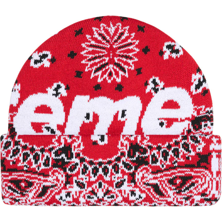 Supreme Red Bandana Big Logo Beanie Back