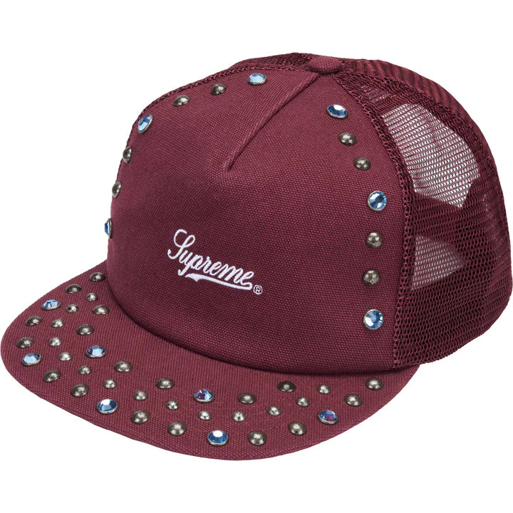 Supreme Burgundy Simon Studded Trucker Hat Front