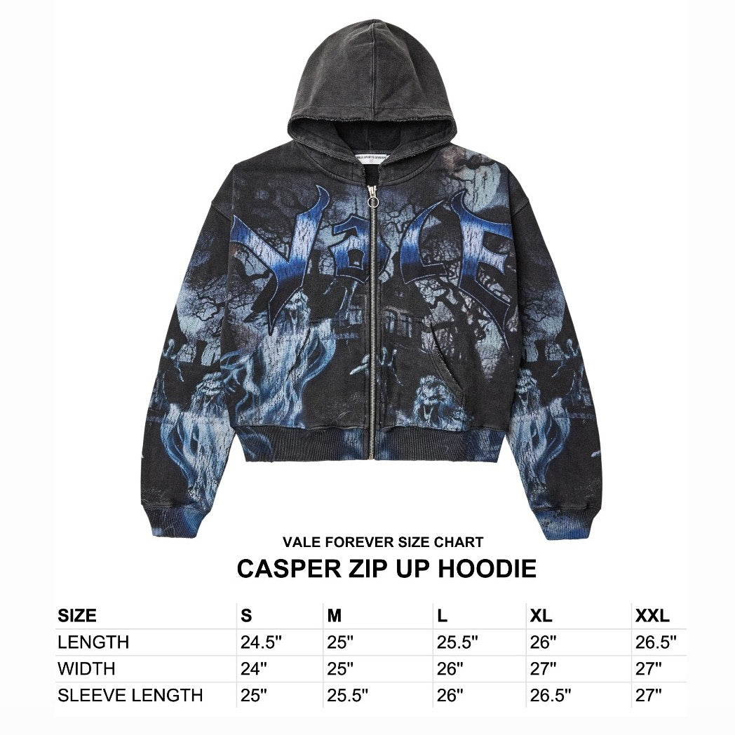 Vale Black Casper Zip Hoodie Size Chart