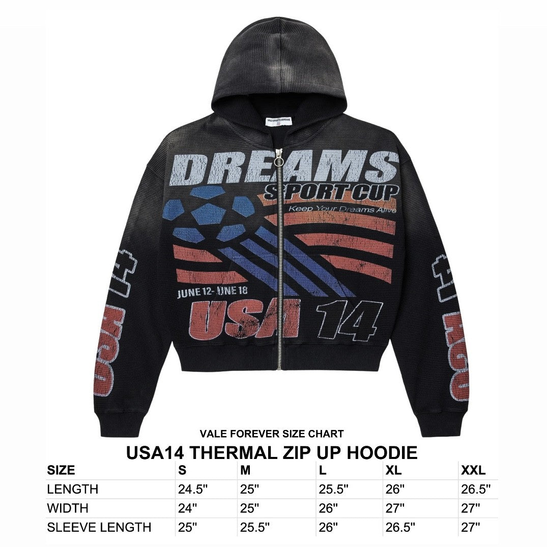 Vale Black USA14 Thermal Zip Hoodie Size Chart