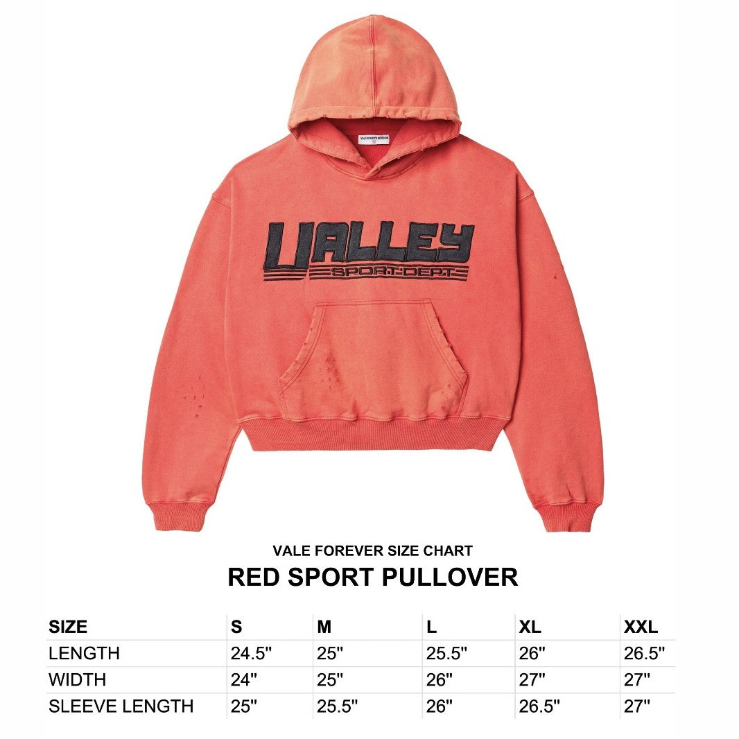 Vale Red Sport Hoodie Size Chart