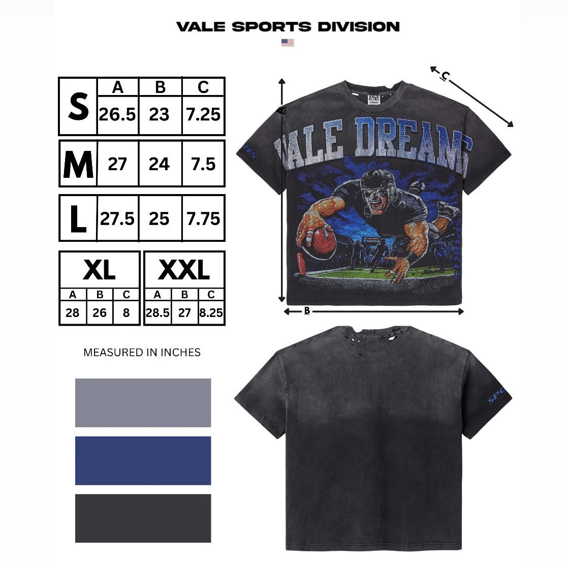 Vale Black Gridiron Bling T-Shirt