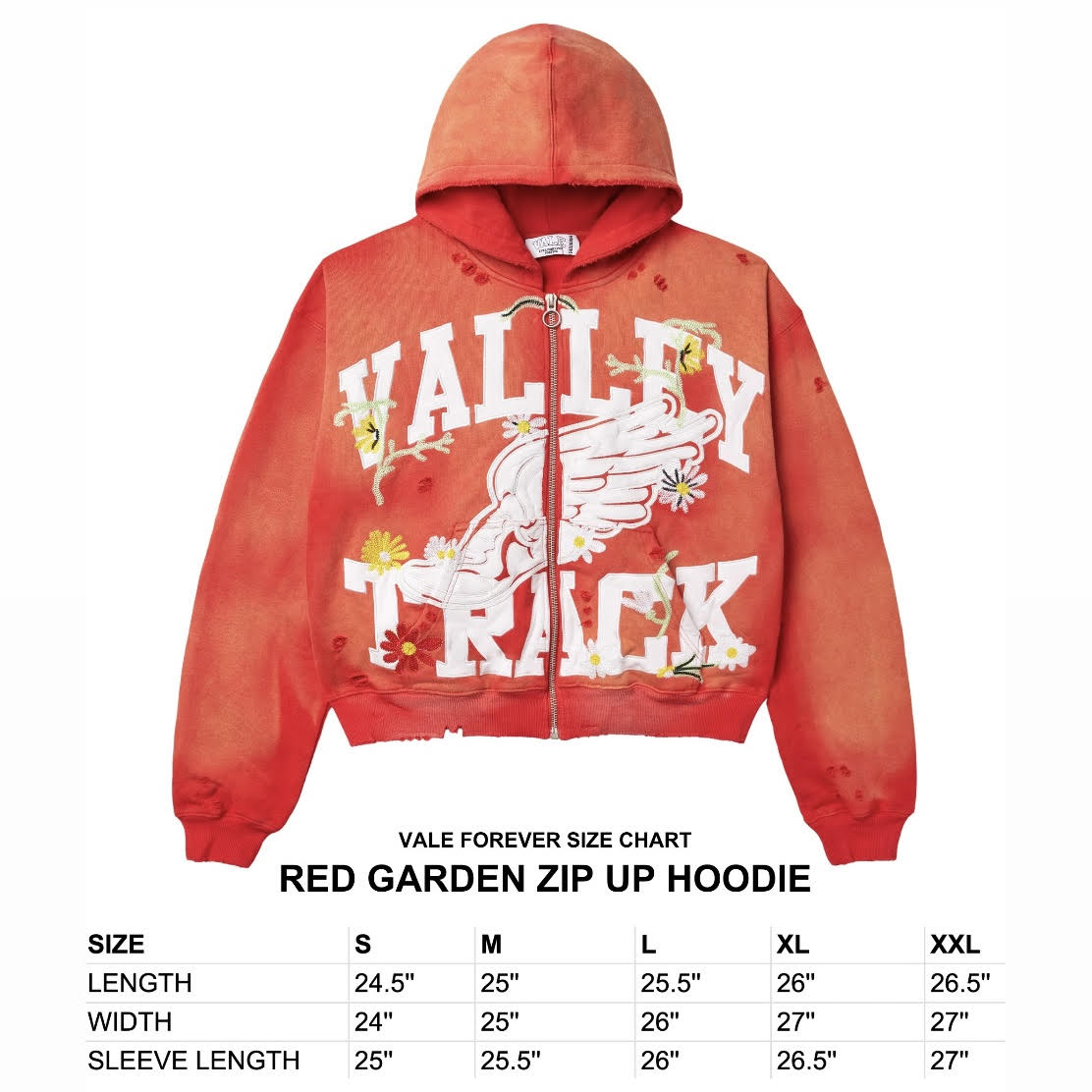 Vale Red White Garden Zip Hoodie