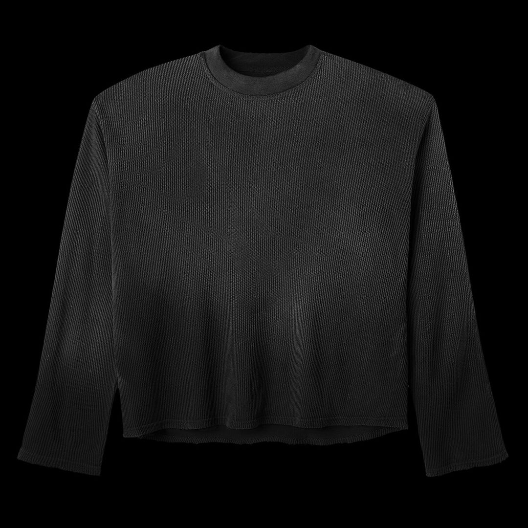 Front of the washed black GV Gallery Khalifa Thermal Long Sleeve with wide open cuffs