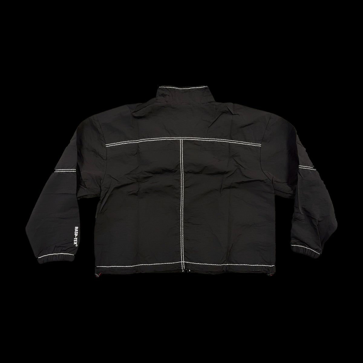 GV Gallery Bobbito Jacket, back with white contrast stitching across the yoke and down the spine and a white sleeve print