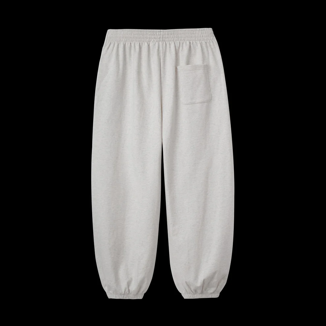 Back of the heather oatmeal GV Gallery Spring Sweatpants with elastic ankle cuffs