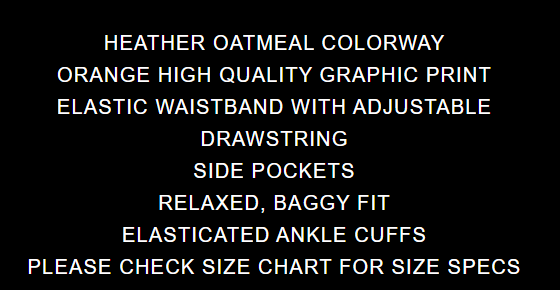 GV Gallery Spring Sweatpants spec card describing the colourway, print, waistband and cuffs