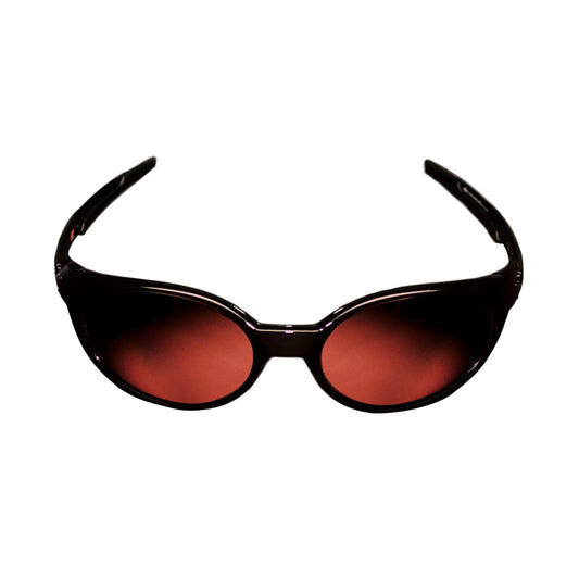Oakley x Travis Scott Eye Jacket Redux sunglasses front view on white, dark brown frame with red rose gradient lenses