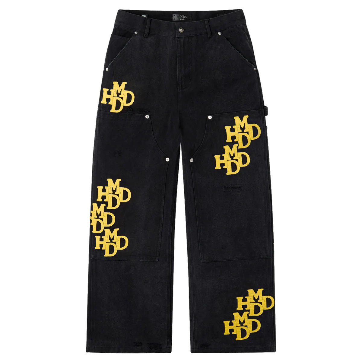 HMDD Black Yellow Patch Double Knee Pants