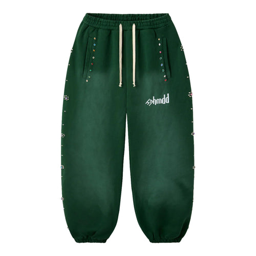 HMDD Green Flower Studded Scrunch Sweatpants